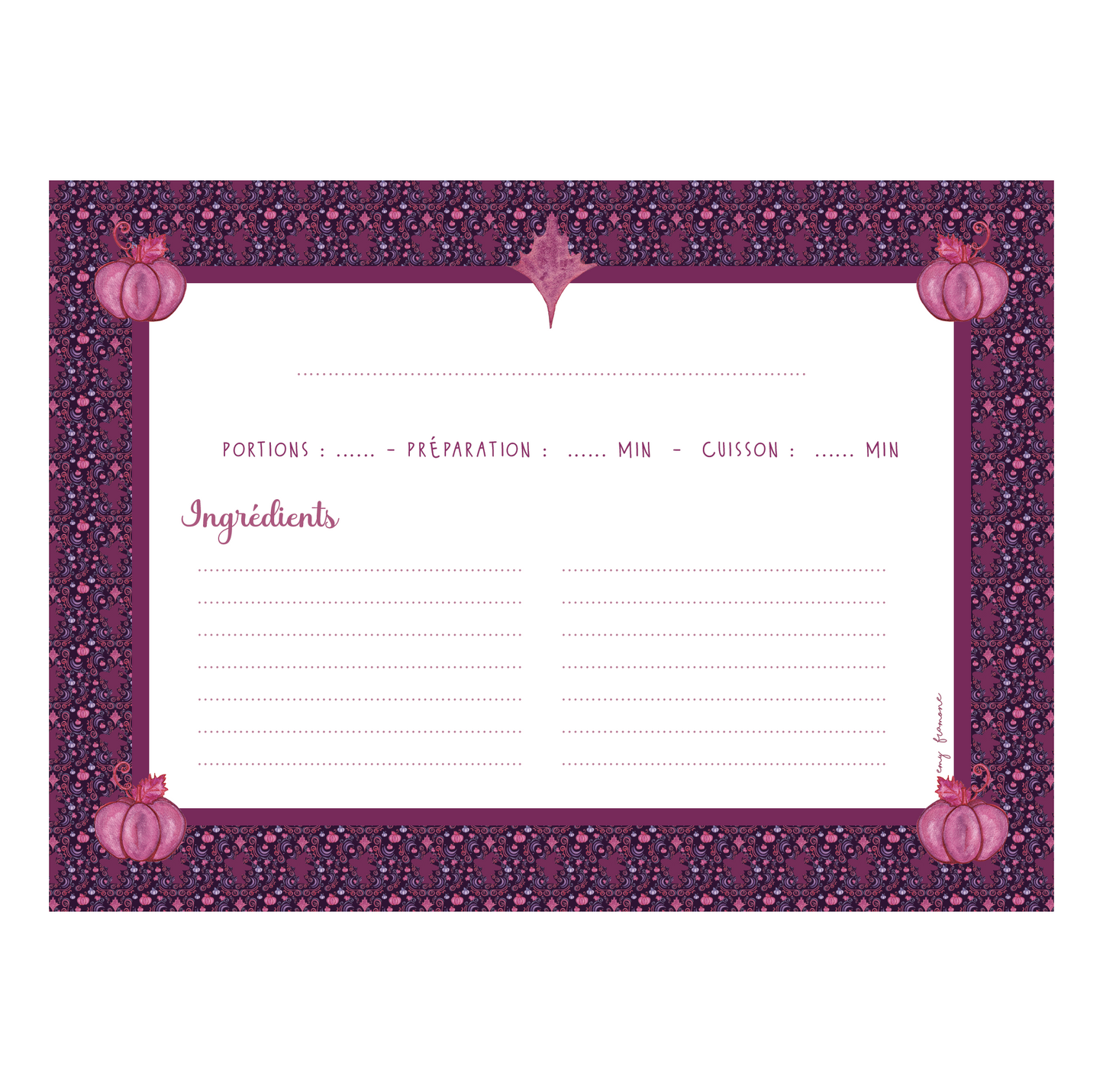 Pack de 5 fiches Recettes A6