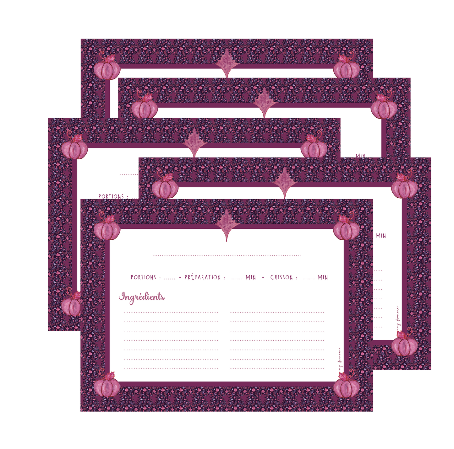 Pack de 5 fiches Recettes A6